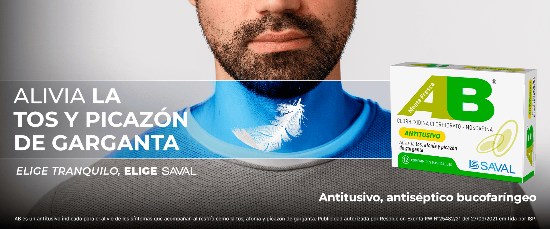 Imagen del medicamento AB de Laboratorios Saval, que alivia el dolor de garganta